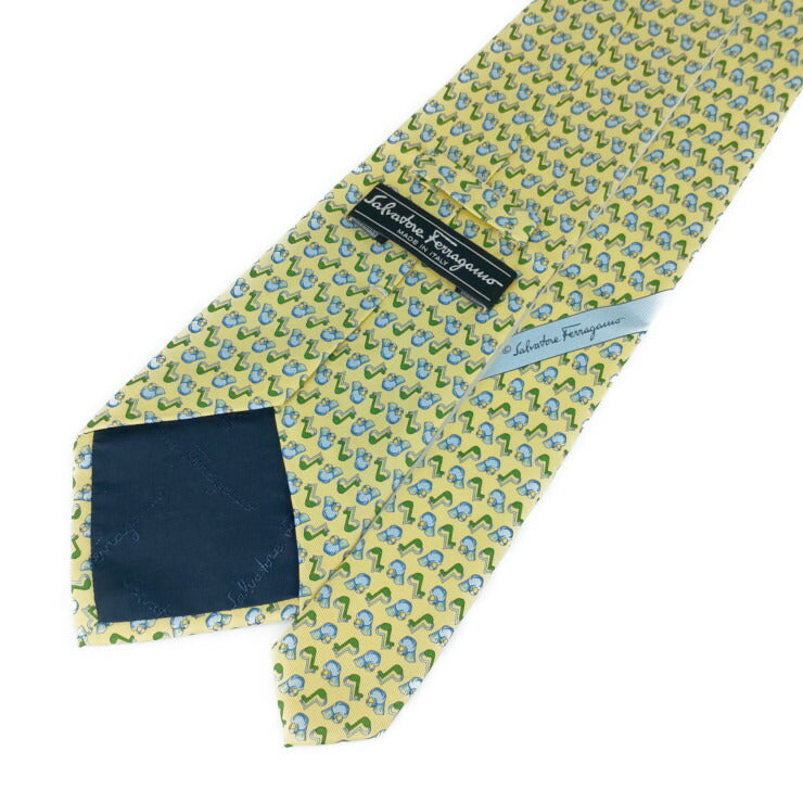 美品 Salvatore Ferragamo サルヴァトーレ フェラガモ ネクタイ ネクタイ - イエロー系 マルチカラー シルク100％ メンズ 鳥柄 総柄