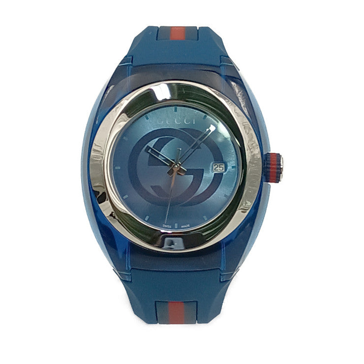 超美品 GUCCI グッチ 腕時計 SYNC シンク YA137104 ブルー プラスチック ステンレス ラバー メンズ クオーツ
