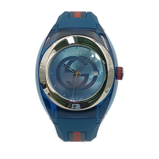超美品 GUCCI グッチ 腕時計 SYNC シンク YA137104 ブルー プラスチック ステンレス ラバー メンズ クオーツ