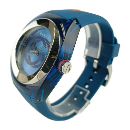 超美品 GUCCI グッチ 腕時計 SYNC シンク YA137104 ブルー プラスチック ステンレス ラバー メンズ クオーツ