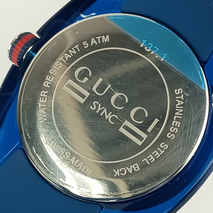 超美品 GUCCI グッチ 腕時計 SYNC シンク YA137104 ブルー プラスチック ステンレス ラバー メンズ クオーツ