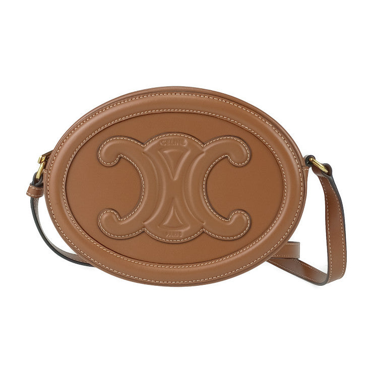 超美品 CELINE セリーヌ ショルダーバッグ キュイル トリオンフ オーバルバッグ 198603DXC 04LU/TAN ブラウン系 スムースカーフ レディース クロスボディバッグ