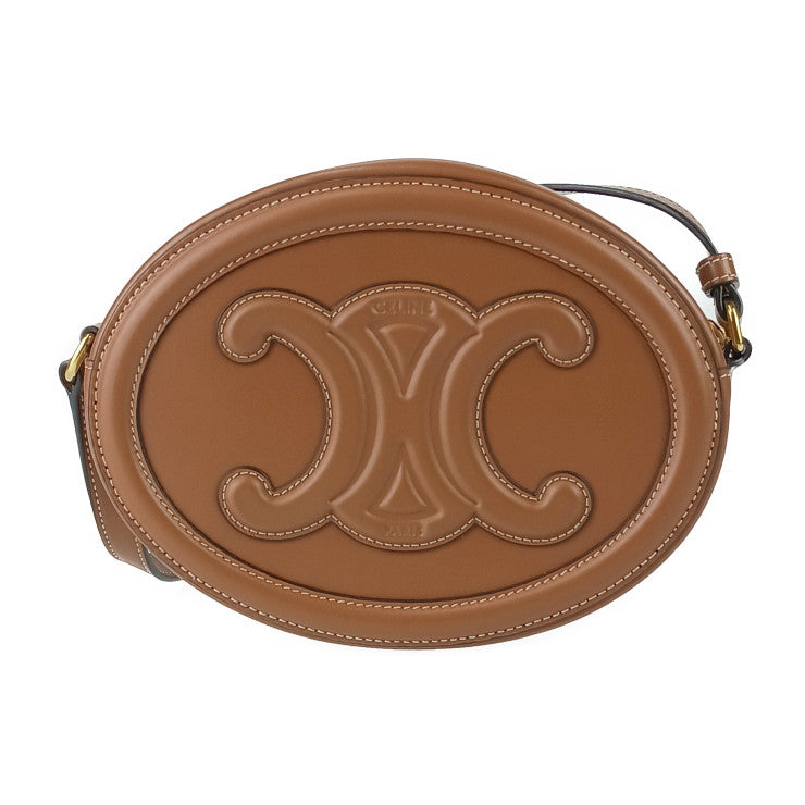 超美品 CELINE セリーヌ ショルダーバッグ キュイル トリオンフ オーバルバッグ 198603DXC 04LU/TAN ブラウン系 スムースカーフ レディース クロスボディバッグ