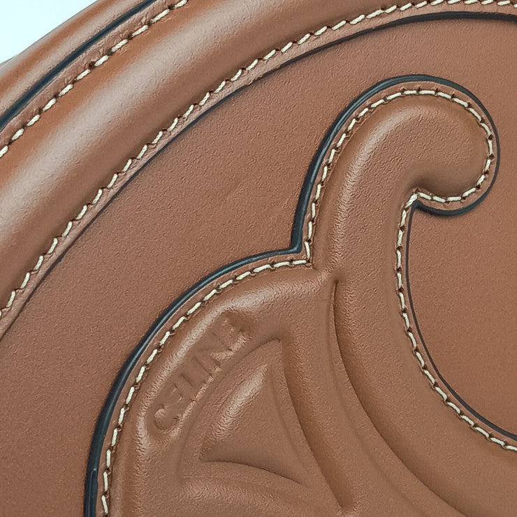 超美品 CELINE セリーヌ ショルダーバッグ キュイル トリオンフ オーバルバッグ 198603DXC 04LU/TAN ブラウン系 スムースカーフ レディース クロスボディバッグ