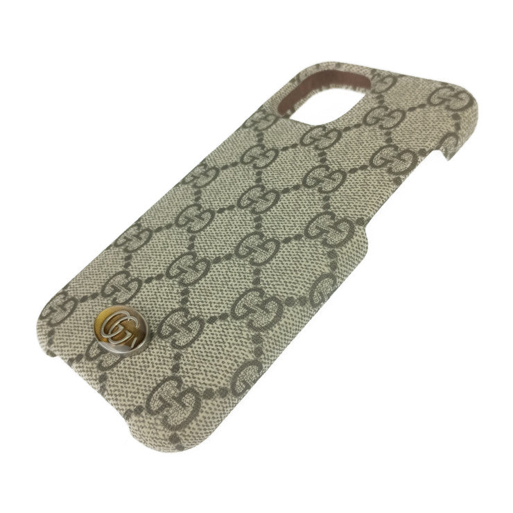 新品未使用展示品 GUCCI グッチ スマホカバー iPhone14ケース 753609 ベージュ＆エボニー GGスプリーム キャンバス ユニセックス