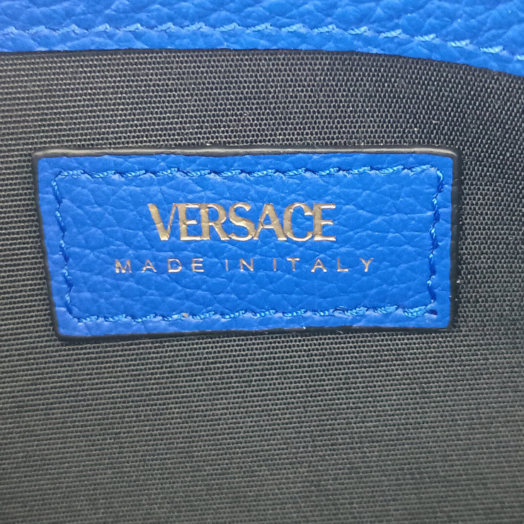 新品未使用展示品 VERSACE ヴェルサーチェ 財布 ヴィルトゥス ラウンドファスナー 長財布 1006263 ブルー ゴールド金具 レザー レディース ヴェルサーチ レターV