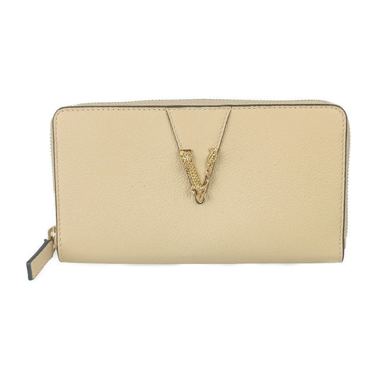 新品未使用展示品 VERSACE ヴェルサーチェ 財布 ヴィルトゥス ラウンドファスナー 長財布 1006263 ベージュ ゴールド金具 レザー レディース ヴェルサーチ レターV