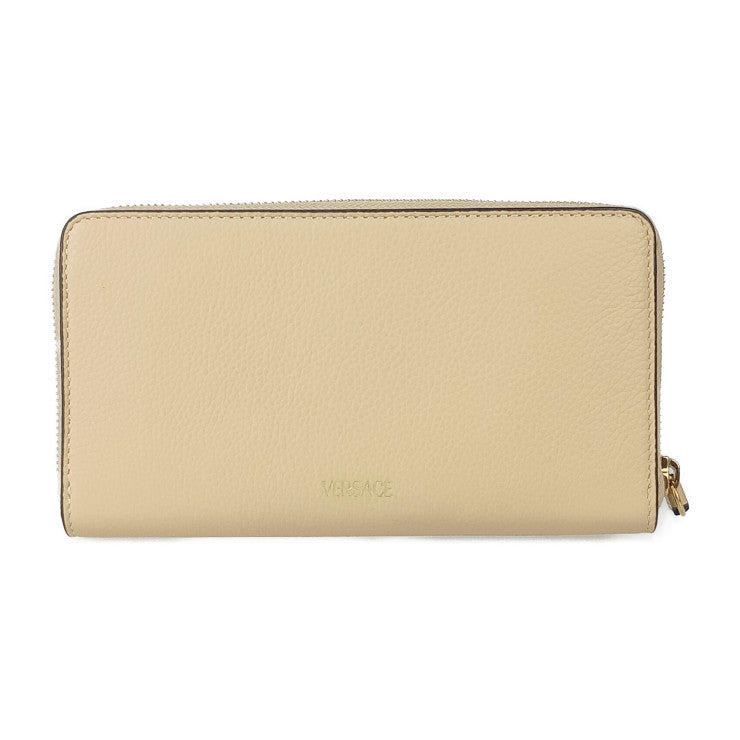 新品未使用展示品 VERSACE ヴェルサーチェ 財布 ヴィルトゥス ラウンドファスナー 長財布 1006263 ベージュ ゴールド金具 レザー レディース ヴェルサーチ レターV