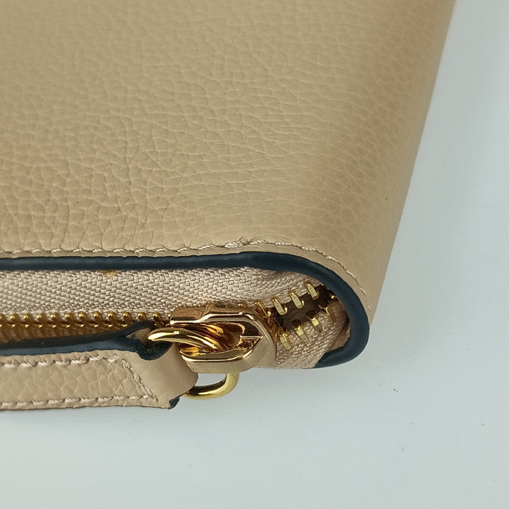 新品未使用展示品 VERSACE ヴェルサーチェ 財布 ヴィルトゥス ラウンドファスナー 長財布 1006263 ベージュ ゴールド金具 レザー レディース ヴェルサーチ レターV