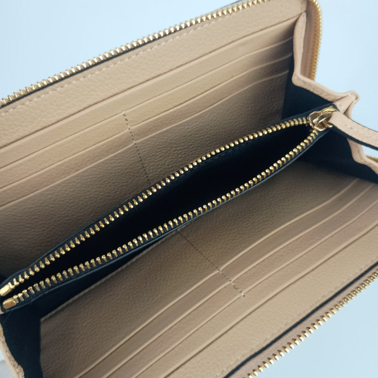 新品未使用展示品 VERSACE ヴェルサーチェ 財布 ヴィルトゥス ラウンドファスナー 長財布 1006263 ベージュ ゴールド金具 レザー レディース ヴェルサーチ レターV