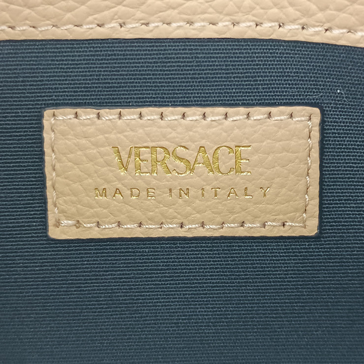 新品未使用展示品 VERSACE ヴェルサーチェ 財布 ヴィルトゥス ラウンドファスナー 長財布 1006263 ベージュ ゴールド金具 レザー レディース ヴェルサーチ レターV