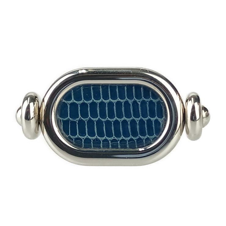 超美品 HERMES エルメス 指輪 リング オデッセイ - シルバー ネイビー メタル リザード レディース 約7号