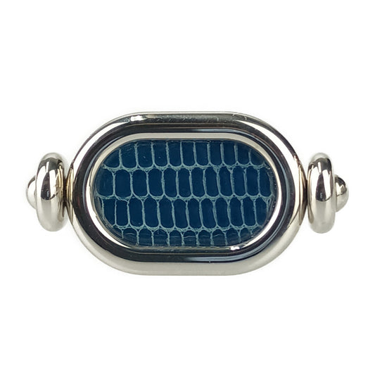 超美品 HERMES エルメス 指輪 リング オデッセイ - シルバー ネイビー メタル リザード レディース 約7号