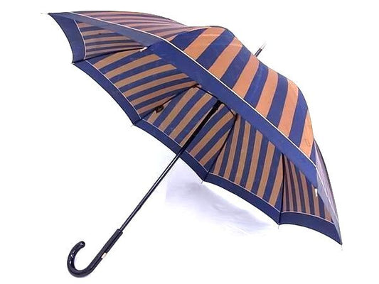 FENDI フェンディ 長傘 ズッカ - ネイビー×ブラウン レディース 雨傘 ストライプ ゴールド金具