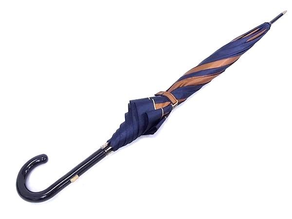 FENDI フェンディ 長傘 ズッカ - ネイビー×ブラウン レディース 雨傘 ストライプ ゴールド金具
