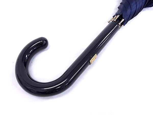 FENDI フェンディ 長傘 ズッカ - ネイビー×ブラウン レディース 雨傘 ストライプ ゴールド金具