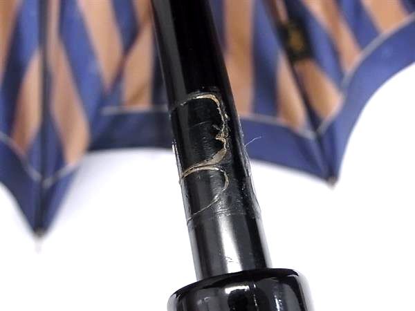 FENDI フェンディ 長傘 ズッカ - ネイビー×ブラウン レディース 雨傘 ストライプ ゴールド金具