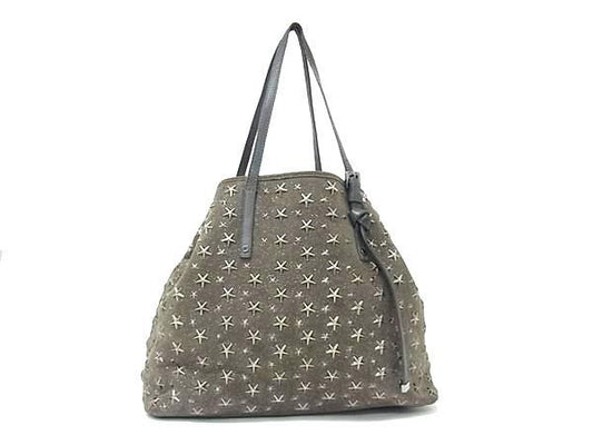 JIMMY CHOO ジミーチュウ ショルダーバッグ サシャM - グレー系 スエード レディース スタースタッズ シルバー金具