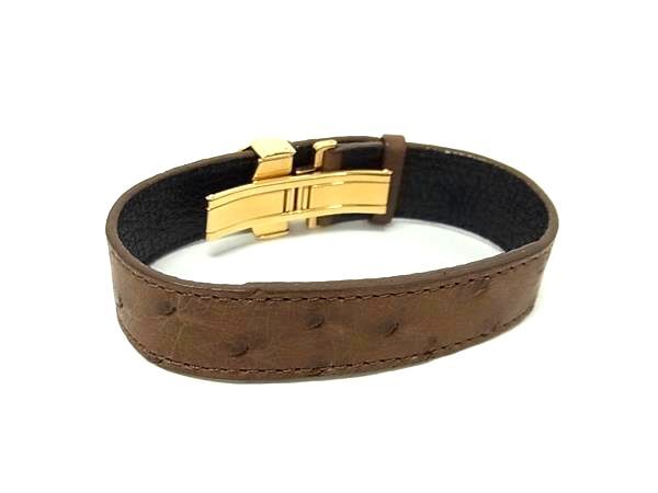 LOUIS VUITTON ルイヴィトン ブレスレット グッドラック ブレス M64441 ブラウン オーストリッチ ユニセックス ゴールド金具 美品