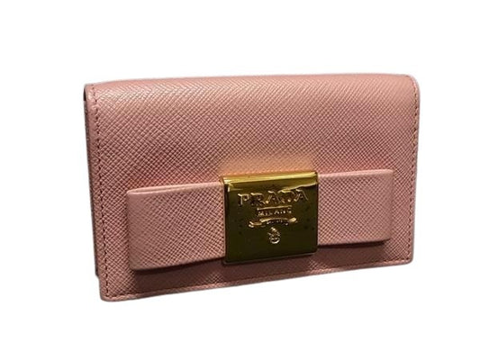 PRADA プラダ カードケース 名刺入れ 1MC122 PETALO ピンク系 サフィアーノレザー レディース リボン ゴールド金具 美品
