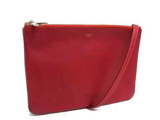 CELINE セリーヌ ショルダーバッグ トリオ ラージ - レッド系 レザー レディース 美品