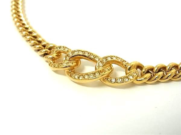 Christian Dior クリスチャンディオール ネックレス チェーンネックレス - ゴールド メタル ラインストーン レディース