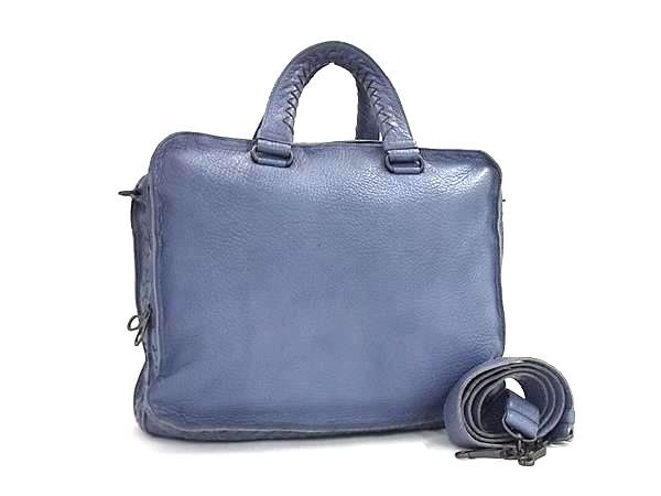BOTTEGA VENETA ボッテガヴェネタ ハンドバッグ イントレチャート ビジネスバッグ - ブルー系 レザー メンズ 2WAY ショルダーバッグ