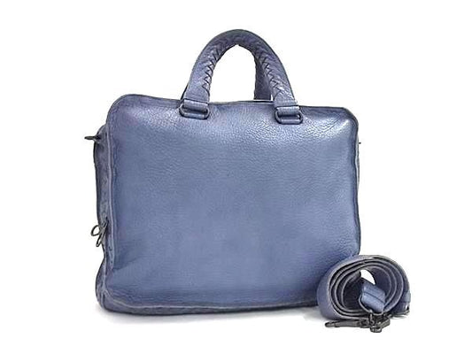 BOTTEGA VENETA ボッテガヴェネタ ハンドバッグ イントレチャート ビジネスバッグ - ブルー系 レザー メンズ 2WAY ショルダーバッグ