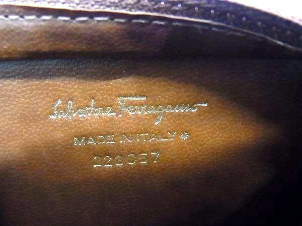 Salvatore Ferragamo フェラガモ 小物入れ ヴァラ リボン ポーチ 223057 ブラウン リザード型押しレザー レディース ゴールド金具 美品