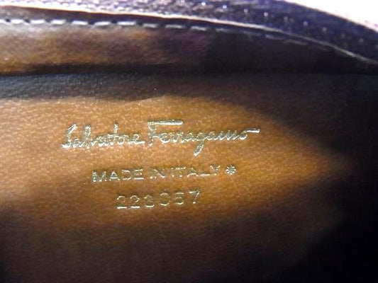 Salvatore Ferragamo フェラガモ 小物入れ ヴァラ リボン ポーチ 223057 ブラウン リザード型押しレザー レディース ゴールド金具 美品