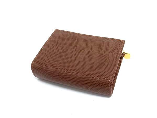 Salvatore Ferragamo フェラガモ 小物入れ ヴァラ リボン ポーチ 223057 ブラウン リザード型押しレザー レディース ゴールド金具 美品