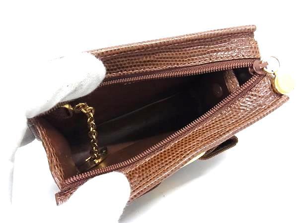 Salvatore Ferragamo フェラガモ 小物入れ ヴァラ リボン ポーチ 223057 ブラウン リザード型押しレザー レディース ゴールド金具 美品