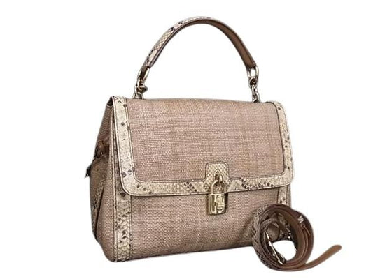 DOLCE＆GABBANA ドルチェアンドガッバーナ ハンドバッグ ブラウン系 パイソン ストロー レディース カデナ 2WAY ゴールド金具