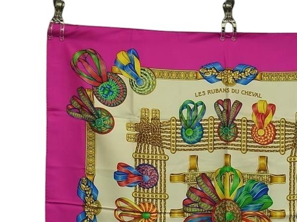 HERMES エルメス スカーフ カレ90 マルチカラー シルク100% レディース LES RUBANS DU CHEVAL 馬のリボン 美品