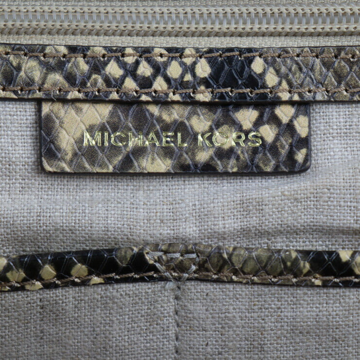 美品 Michael Kors マイケルコース Izzy Medium イジー ミディアム トートバッグ 30T1GZYT8W ストロー パイソン型押しレザー ナチュラル ゴールド金具 ショルダーバッグ