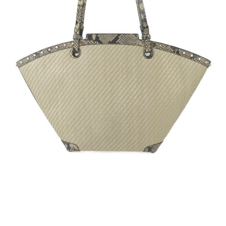 美品 Michael Kors マイケルコース Izzy Medium イジー ミディアム トートバッグ 30T1GZYT8W ストロー パイソン型押しレザー ナチュラル ゴールド金具 ショルダーバッグ