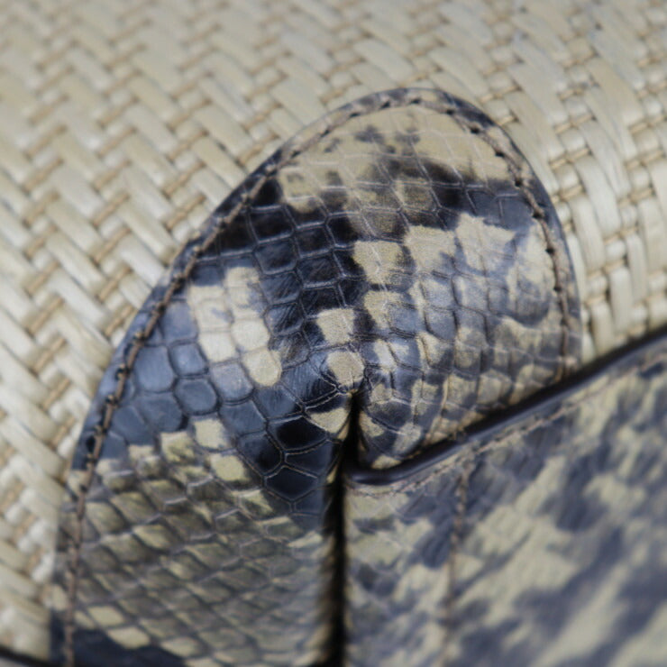 美品 Michael Kors マイケルコース Izzy Medium イジー ミディアム トートバッグ 30T1GZYT8W ストロー パイソン型押しレザー ナチュラル ゴールド金具 ショルダーバッグ