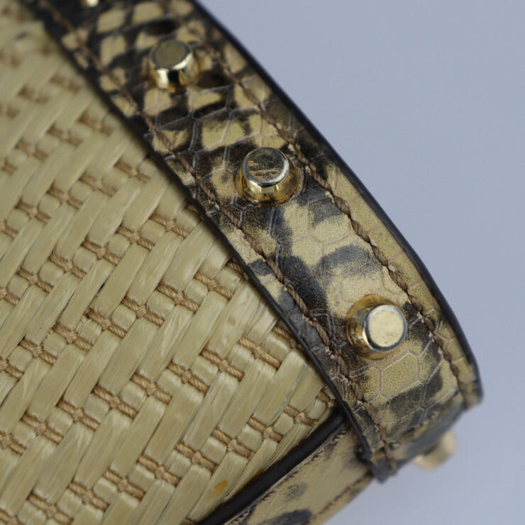 美品 Michael Kors マイケルコース Izzy Medium イジー ミディアム トートバッグ 30T1GZYT8W ストロー パイソン型押しレザー ナチュラル ゴールド金具 ショルダーバッグ