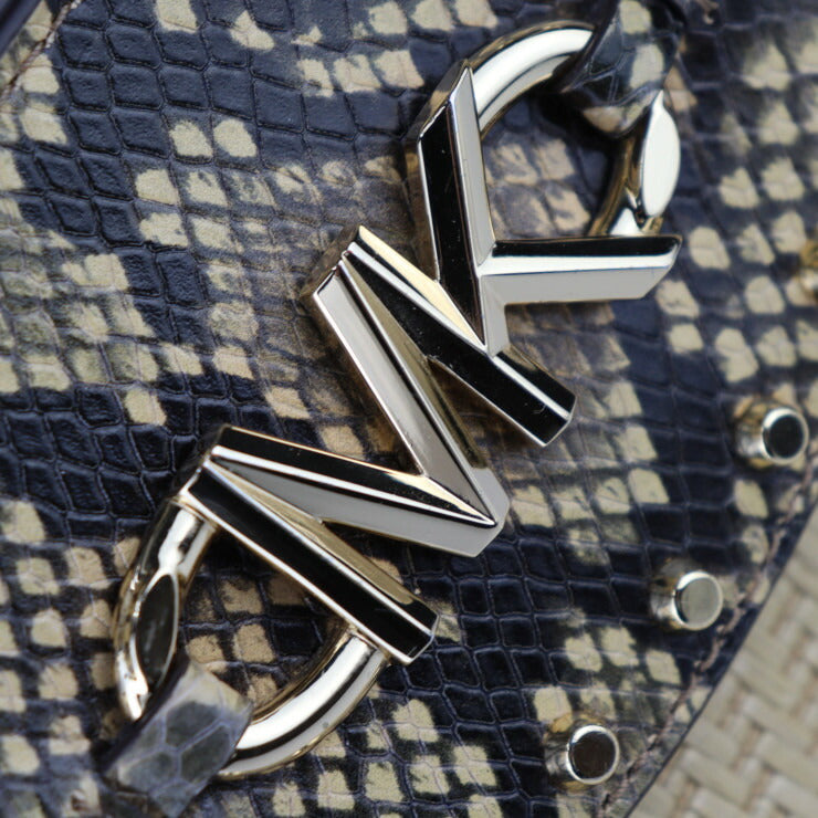 美品 Michael Kors マイケルコース Izzy Medium イジー ミディアム トートバッグ 30T1GZYT8W ストロー パイソン型押しレザー ナチュラル ゴールド金具 ショルダーバッグ