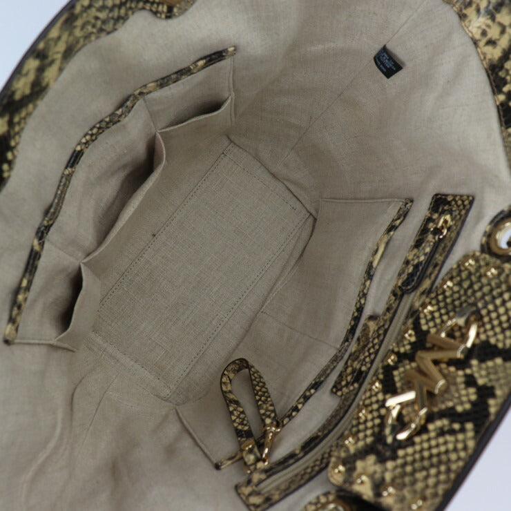 美品 Michael Kors マイケルコース Izzy Medium イジー ミディアム トートバッグ 30T1GZYT8W ストロー パイソン型押しレザー ナチュラル ゴールド金具 ショルダーバッグ
