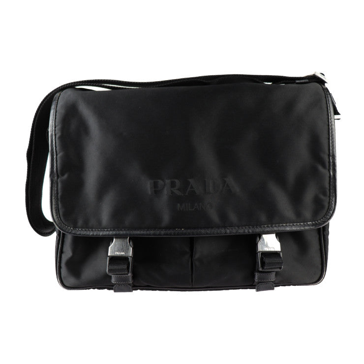PRADA プラダ メッセンジャーバッグ ショルダーバッグ 2VD768 ナイロン レザー ブラック シルバー金具 クロスボディバッグ ロゴ