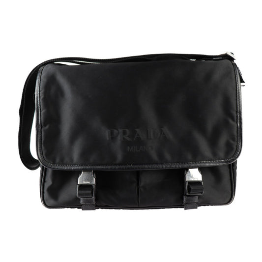 PRADA プラダ メッセンジャーバッグ ショルダーバッグ 2VD768 ナイロン レザー ブラック シルバー金具 クロスボディバッグ ロゴ