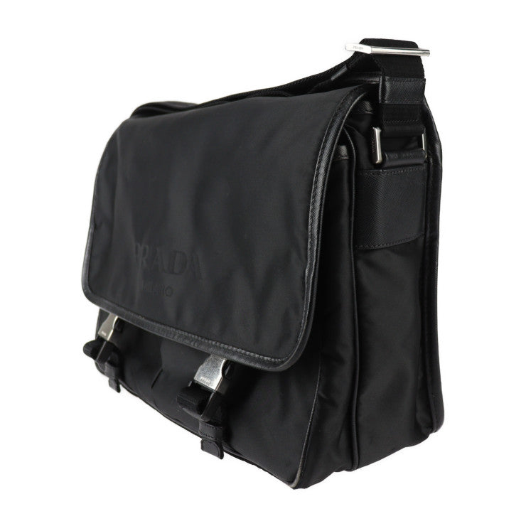 PRADA プラダ メッセンジャーバッグ ショルダーバッグ 2VD768 ナイロン レザー ブラック シルバー金具 クロスボディバッグ ロゴ