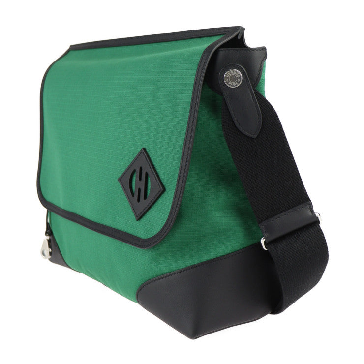 超美品 HERMES エルメス メッセンジャー オールバック ショルダーバッグ - トワルビヴァーク × ヴォースイフト グリーン ブラック シルバー金具 クロスボディバッグ