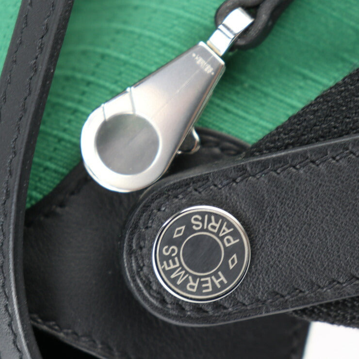 超美品 HERMES エルメス メッセンジャー オールバック ショルダーバッグ - トワルビヴァーク × ヴォースイフト グリーン ブラック シルバー金具 クロスボディバッグ