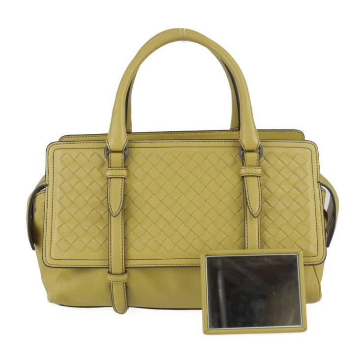 美品 BOTTEGAVENETA ボッテガヴェネタ モナコ イントレチャート ハンドバッグ 396448 レザー マスタード