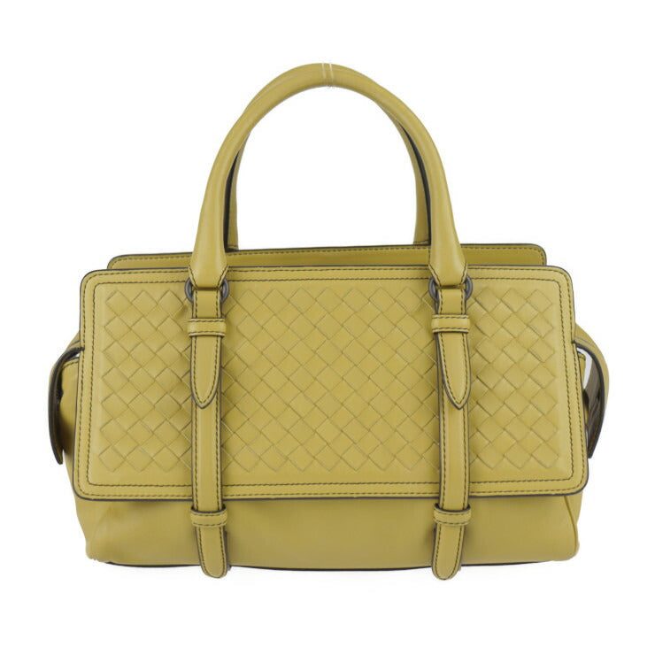美品 BOTTEGAVENETA ボッテガヴェネタ モナコ イントレチャート ハンドバッグ 396448 レザー マスタード