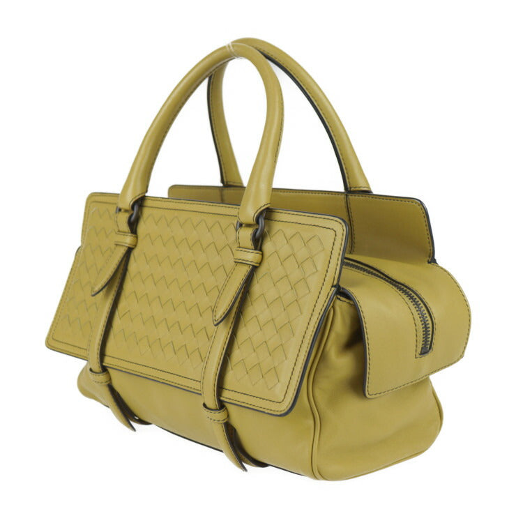美品 BOTTEGAVENETA ボッテガヴェネタ モナコ イントレチャート ハンドバッグ 396448 レザー マスタード