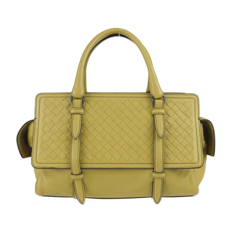 美品 BOTTEGAVENETA ボッテガヴェネタ モナコ イントレチャート ハンドバッグ 396448 レザー マスタード