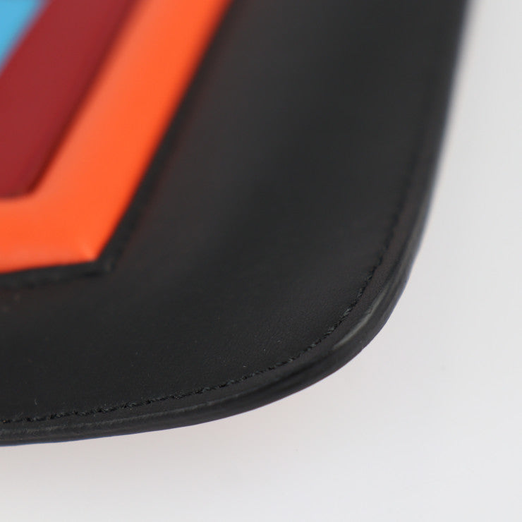 美品 FENDI フェンディ ポーチ セカンドバッグ 7N0078 レザー ブラック マルチカラー シルバー金具 クラッチバッグ LOVE ロゴ